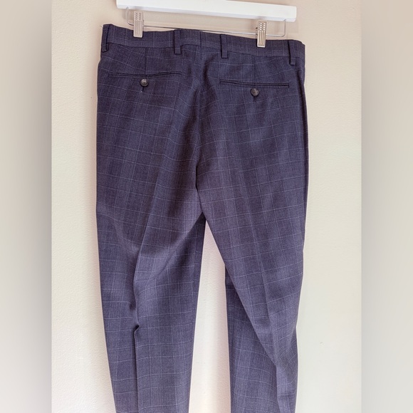 NWOT BANANA REPUBLIC MARZOTTO MENS NAVY BLUE PLAID SLIM FIT DRESS PANTS 💯 WOOL - Picture 7 of 11
